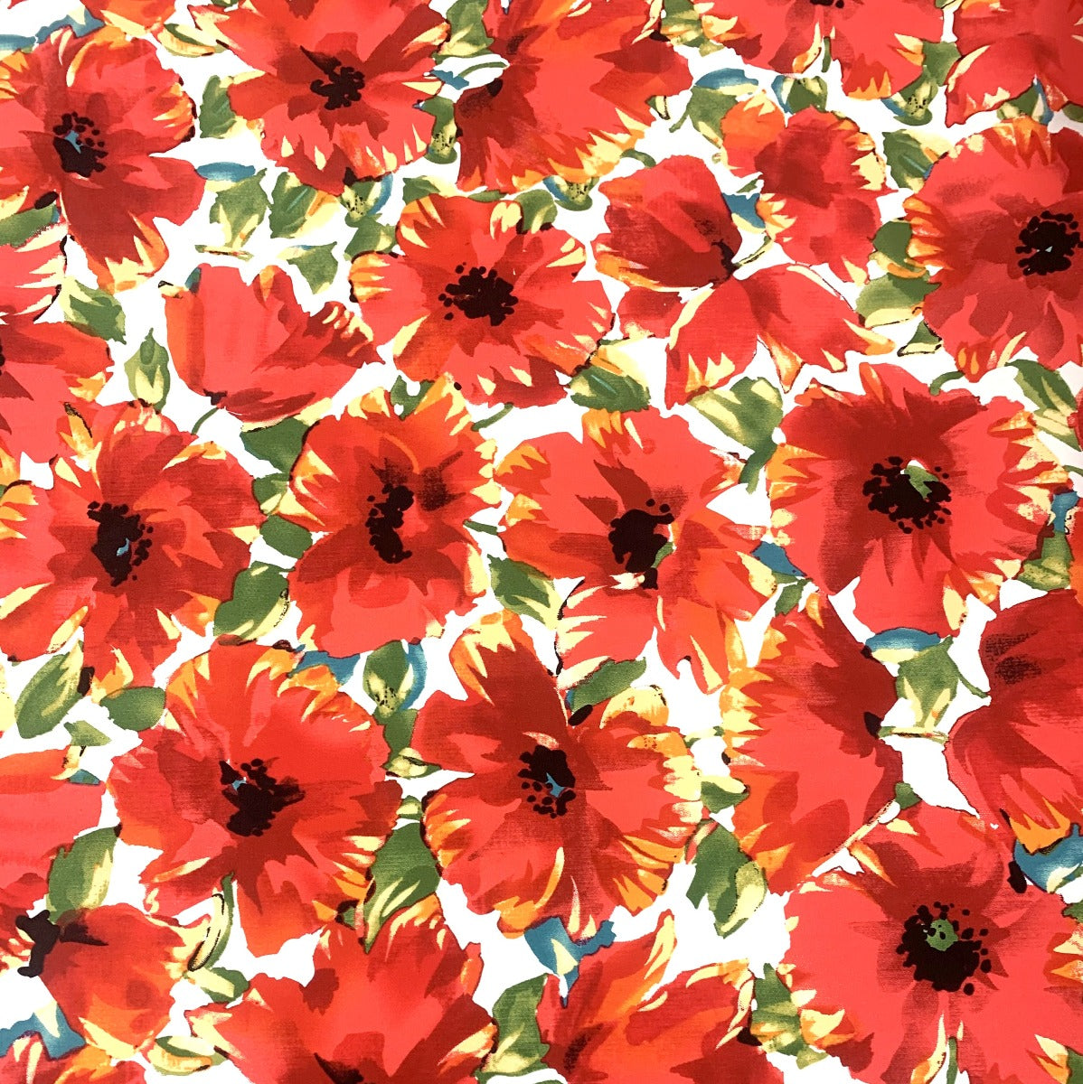 Not For The Dull Girls Mel Soft Stretch Cotton Elastane Dress Material Soft White Red Green Flowers Pattern