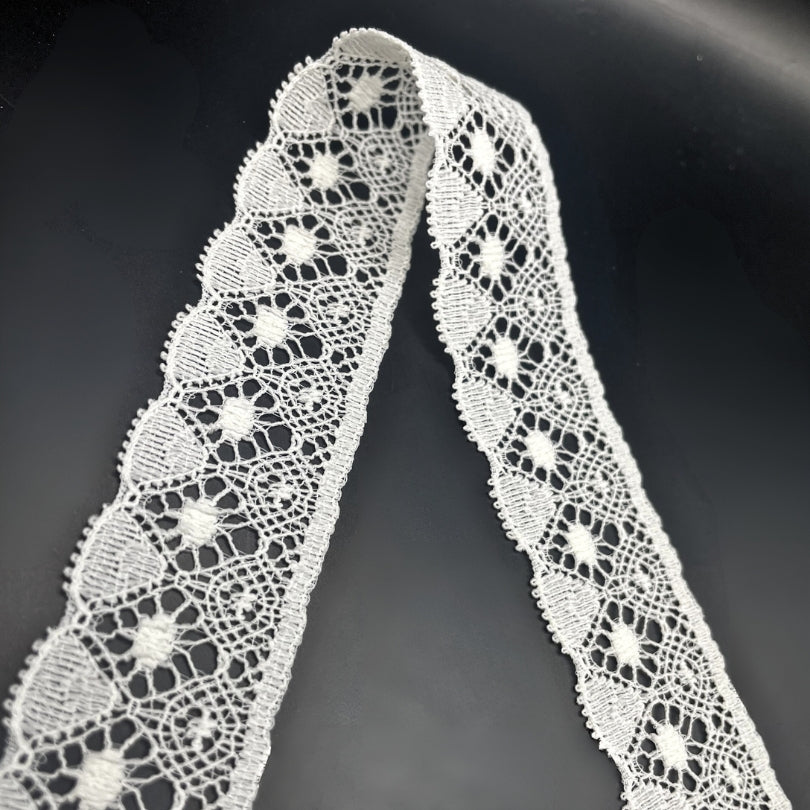 Nylon Fine Crochet Look Lace Trim White Fold