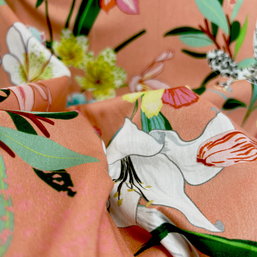 Odyssey Floral Coral Cotton Woven Dressmaking Fabric
