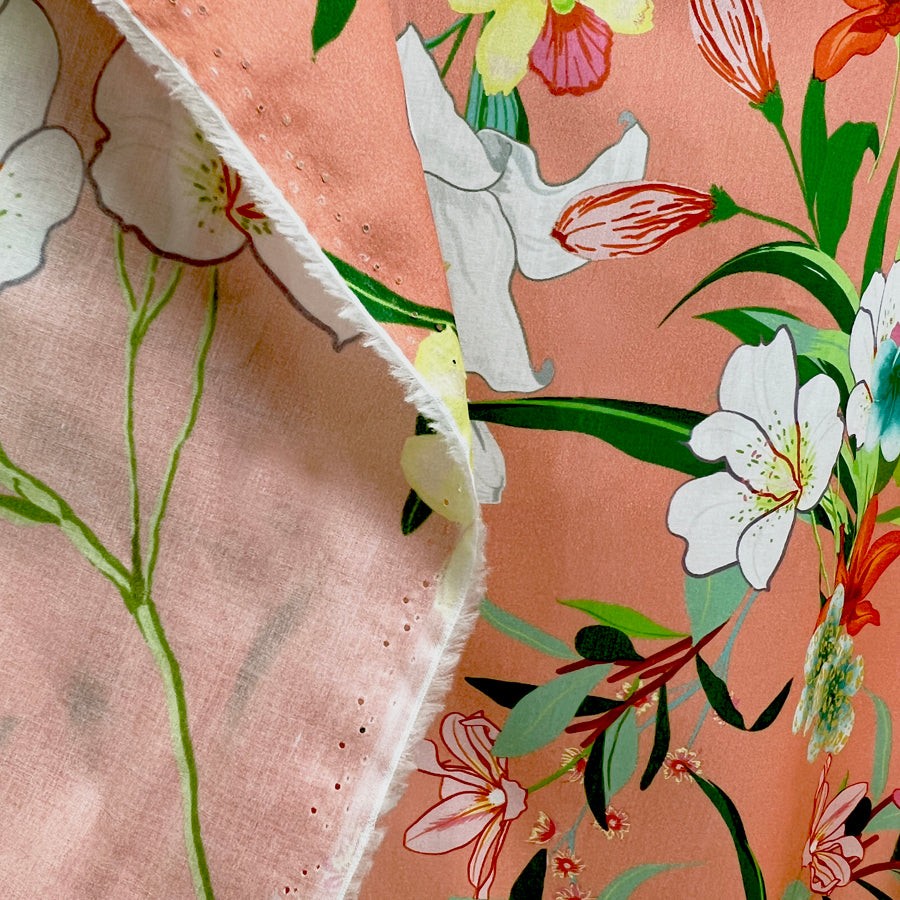 Odyssey Floral Coral Cotton Woven Dressmaking Fabric Drape