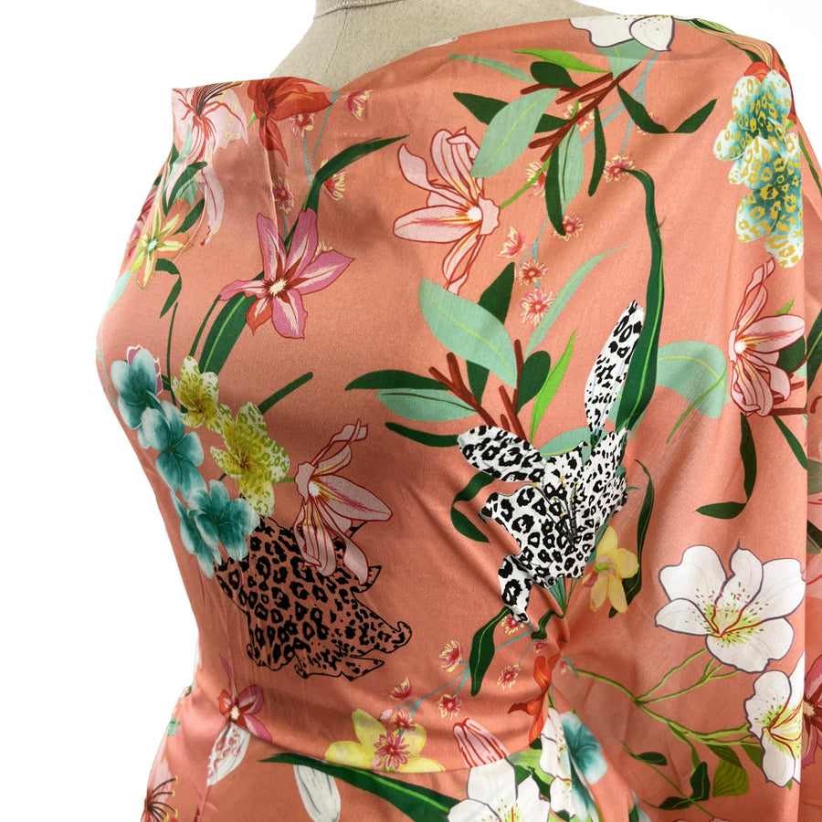 Odyssey Floral Coral Cotton Woven Dressmaking Fabric Side