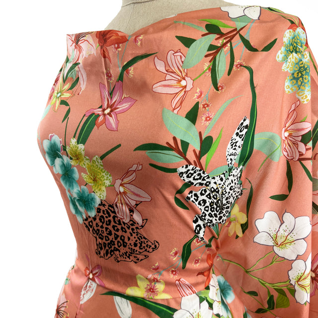 Odyssey Floral Coral Cotton Woven Dressmaking Fabric Side