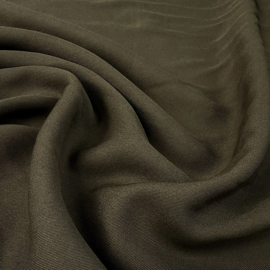 Oliver Viscose Twill Olive Green Plain Fine Lightweight Dress Woven Fabric