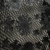 Onyx Black Polyester Floral Embroidered Net Woven Dress Fabric