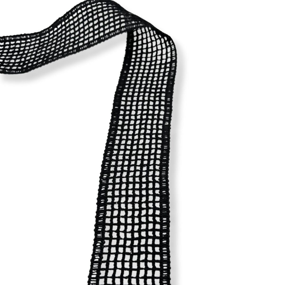 Open Grid Crochet Polyester Ribbon Trim Black 40mm Wide