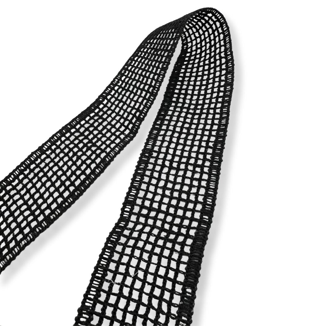 Open Grid Crochet Polyester Ribbon Trim Black 40mm Wide Fold