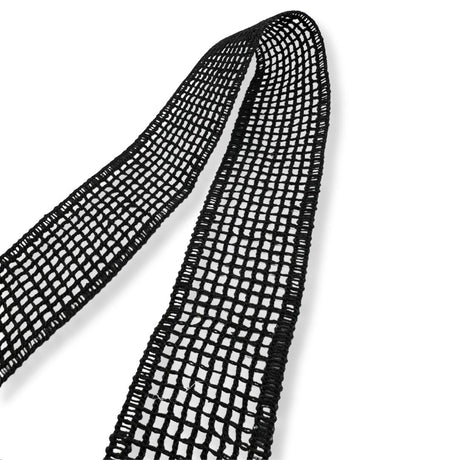 Open Grid Crochet Polyester Ribbon Trim Black 40mm Wide Fold