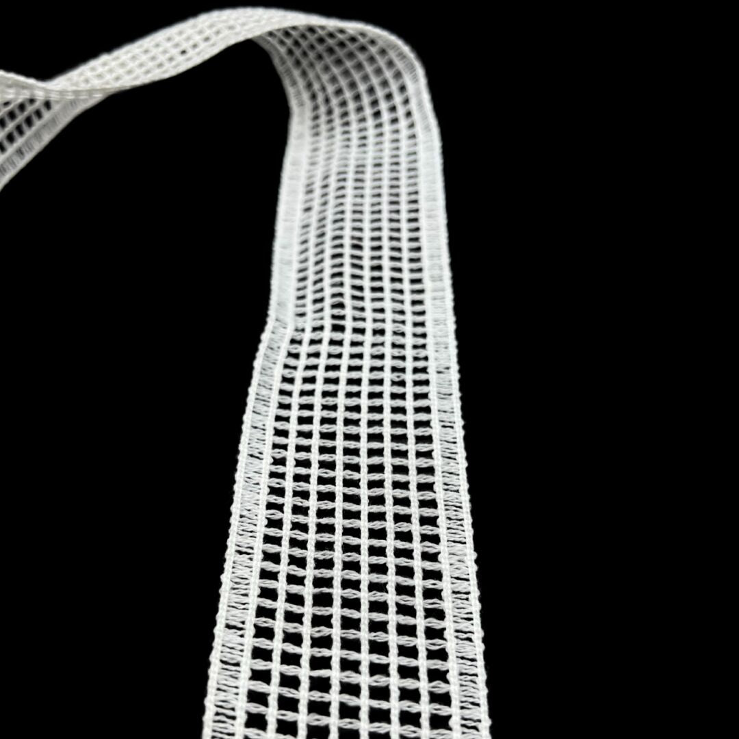 Open Grid Crochet Polyester Ribbon Trim White 40mm Wide