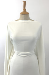 Opulence White Fluid Bridal Satin Dress Fabric Maneqiun Drape Close Up Fabric Photo