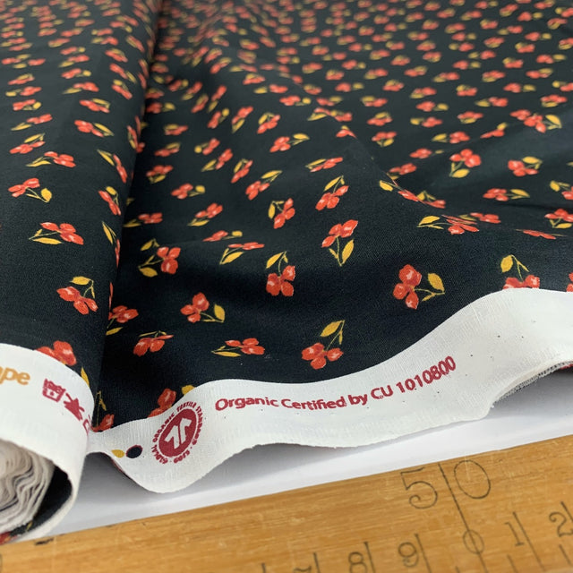 Organic Cotton Petite Floral Black Gots And Oeko Tex Standard 100%Cotton Poplin Fabric Roll