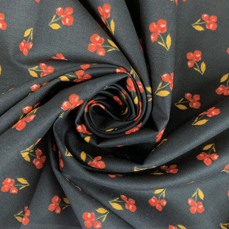 Organic Cotton Petite Floral Black Gots And Oeko Tex Standard 100%Cotton Poplin Fabric Swirl