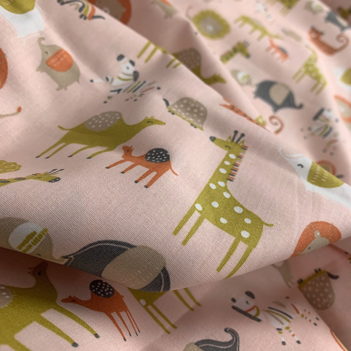 Organic Cotton Safari Animals Pink Gots And Oeko Tex Standard 100%Cotton Poplin Fabric Fold