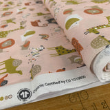 Organic Cotton Safari Animals Pink Gots And Oeko Tex Standard 100%Cotton Poplin Fabric Roll