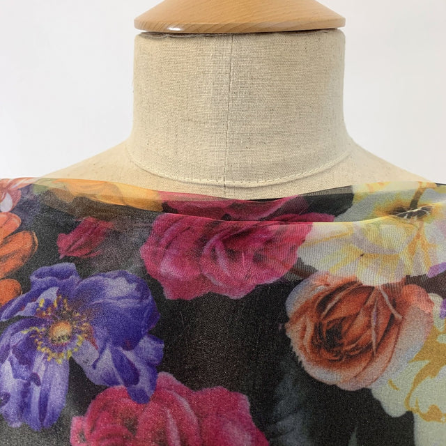 Organza Floral Printed Floral Cover Up Fabric Neck