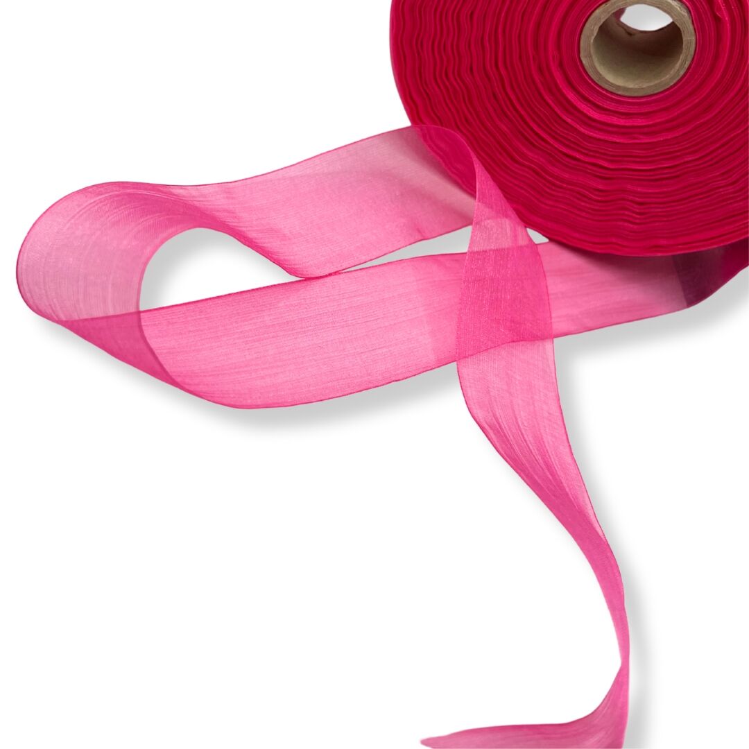 Organza Sheer Pink Shimmer Ribbon 38mm Fold