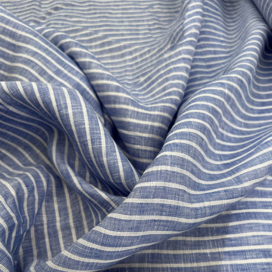 Otis Linen Striped Blue White Shirting Fabric