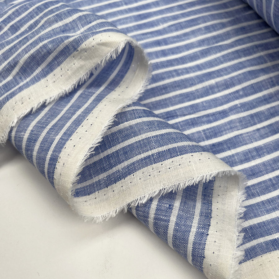 Otis Linen Striped Blue White Shirting Fabric Fold