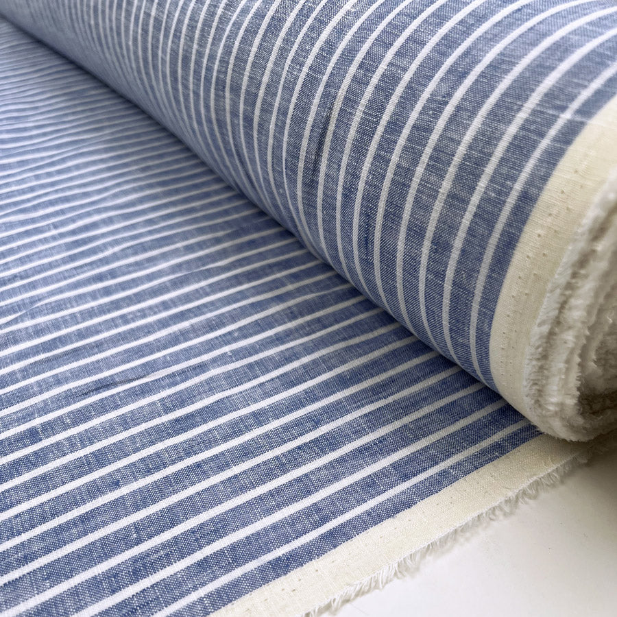 Otis Linen Striped Blue White Shirting Fabric Roll