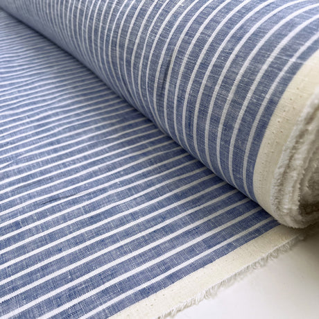 Otis Linen Striped Blue White Shirting Fabric Roll