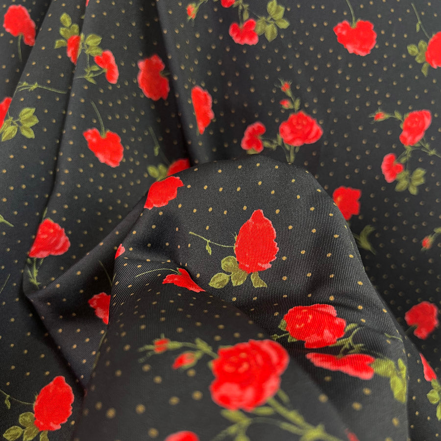 Ouch Black Red Floral Polyester Dress Fabric