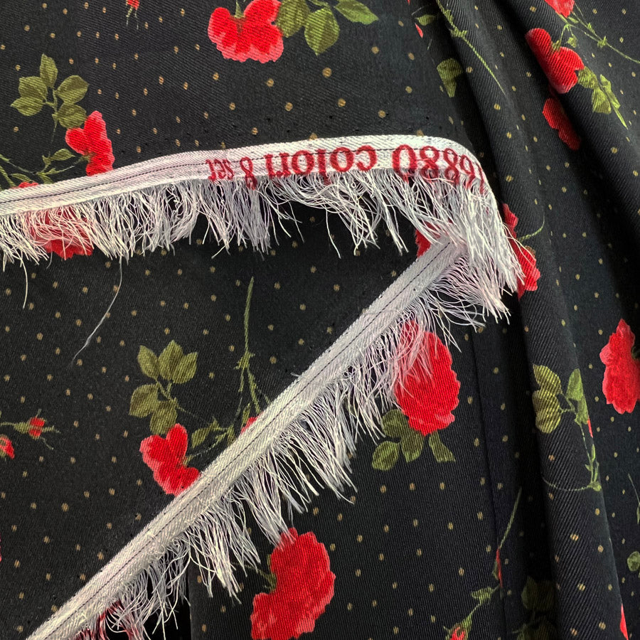 Ouch Black Red Floral Polyester Dress Fabric Drape