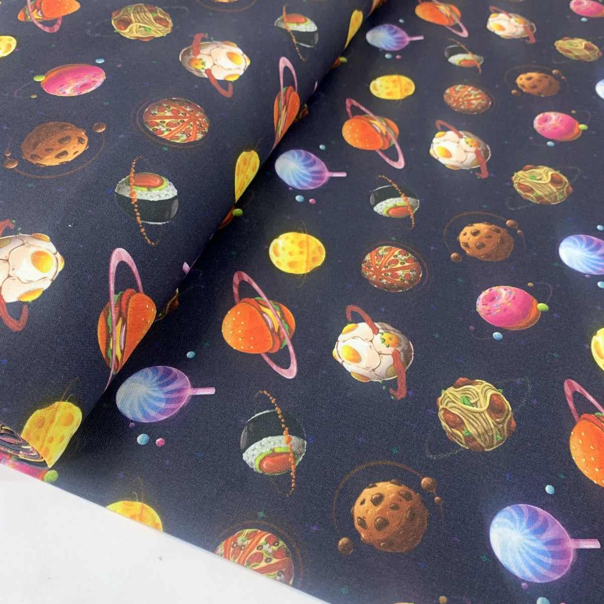 Out Of Space Craft Cotton Space Food Navy Craft Fabric B