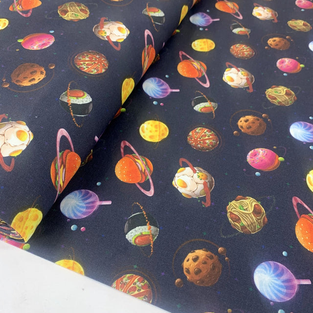 Out Of Space Craft Cotton Space Food Navy Craft Fabric B