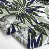 Palms Navy Linen Green White Leaf Print Dress Fabric Fold