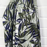 Palms Navy Linen Green White Leaf Print Dress Fabric Hang
