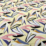 Pastel Sprigs Crepe Yellow Pink Abstract Leaf Print Viscose Dress Fabric