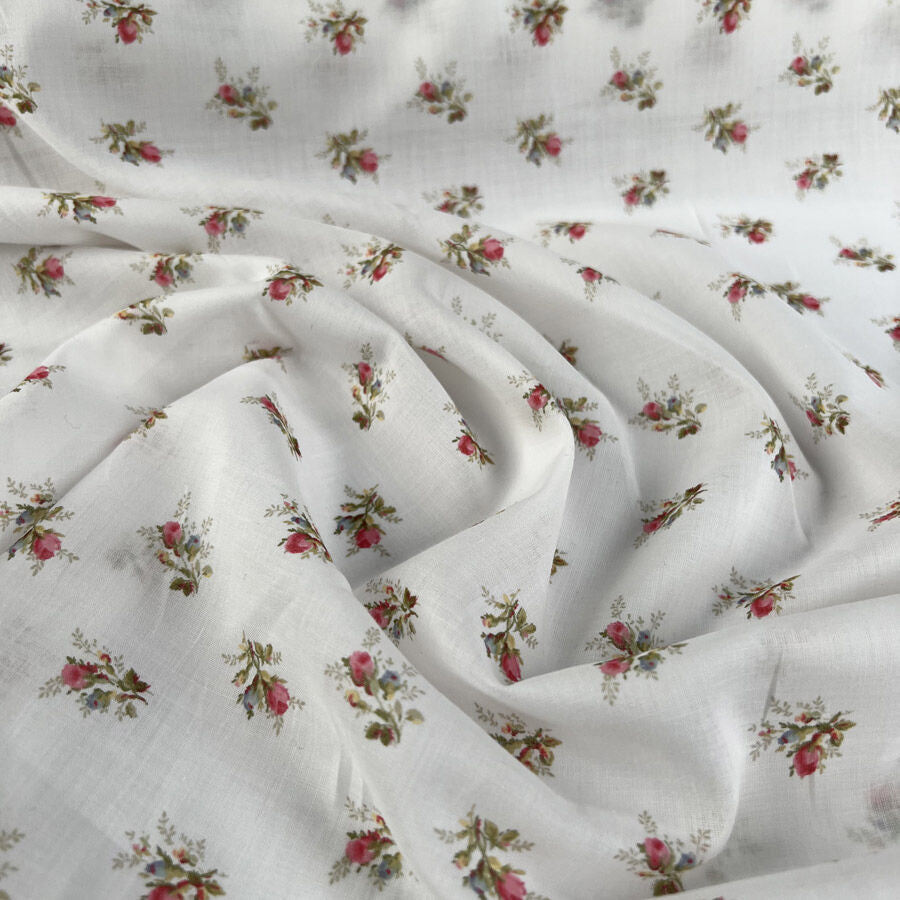 Pcl Pima Cotton Lawn Mini Bouquet Voile White Floral Pink Fine Dress Fabric