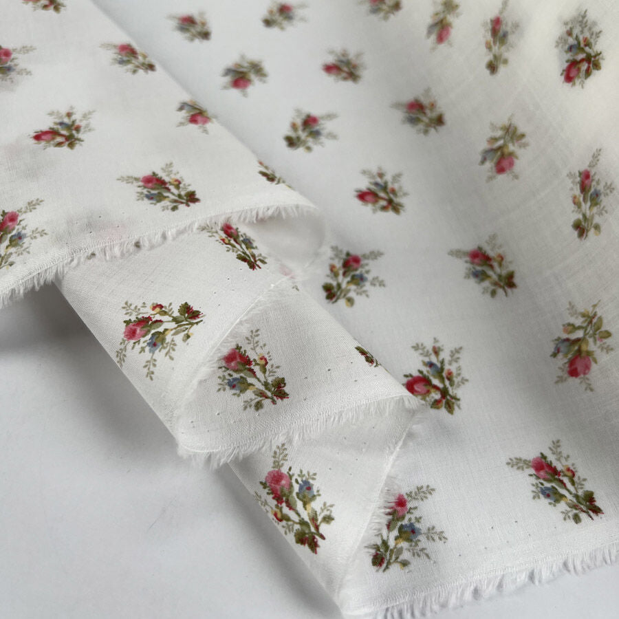 Pcl Pima Cotton Lawn Mini Bouquet Voile White Floral Pink Fine Dress Fabric Fold