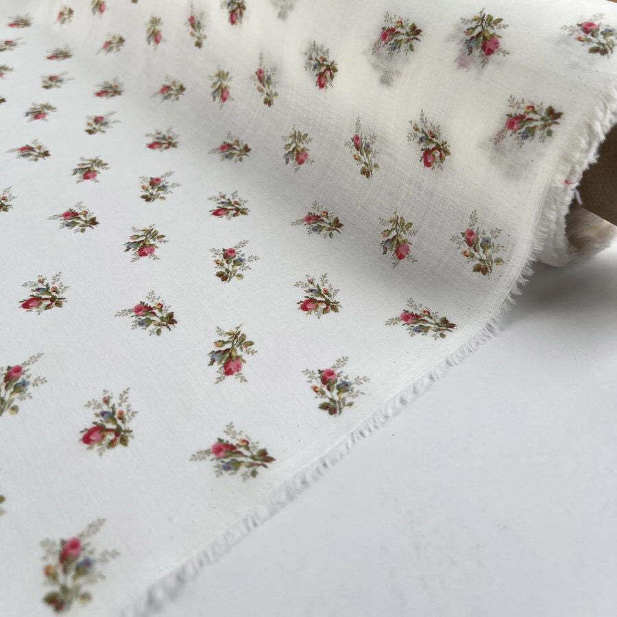 Pcl Pima Cotton Lawn Mini Bouquet Voile White Floral Pink Fine Dress Fabric Roll
