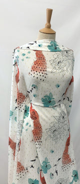 Peacock Lawn Printed Viscose Lawn With Metalic Yarn Red White Teal Black Gold Dress