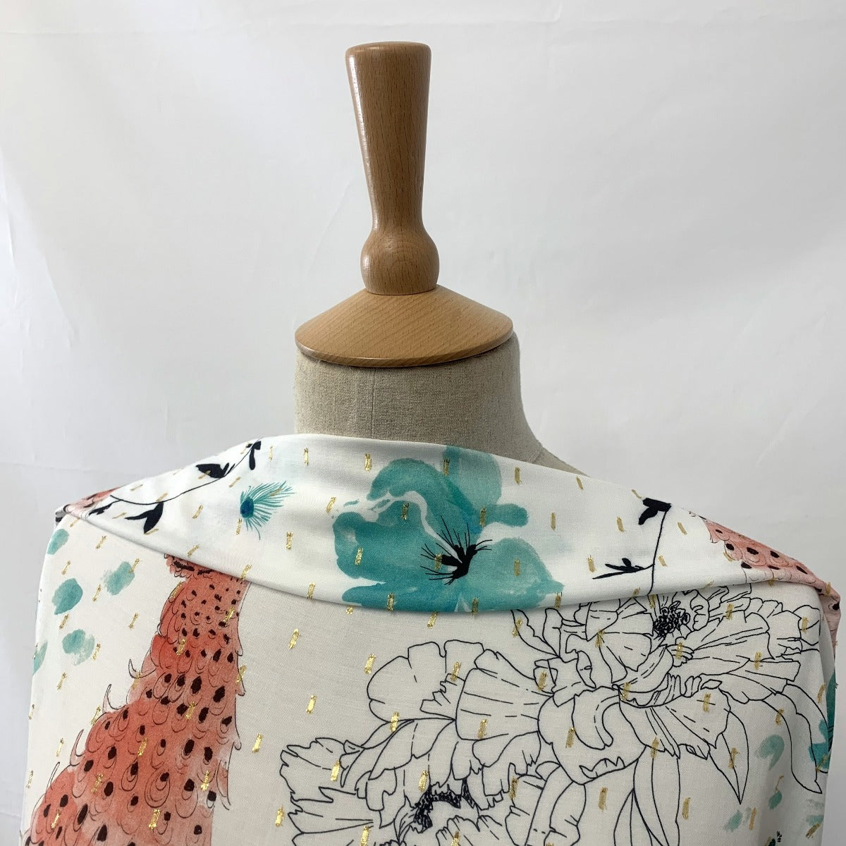 Peacock Lawn Printed Viscose Lawn With Metalic Yarn Red White Teal Black Gold Neck