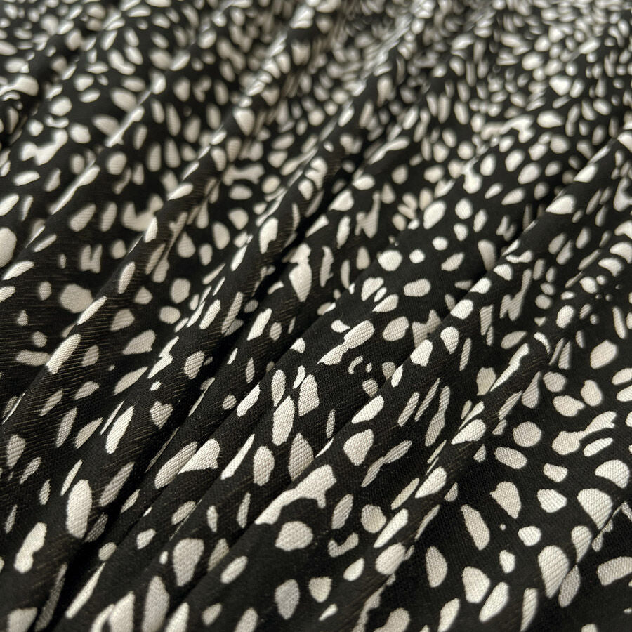 Pebble Mix Jersey Black Beige Abstract Viscose Lycra Stretch Knit Tshirt Fabric