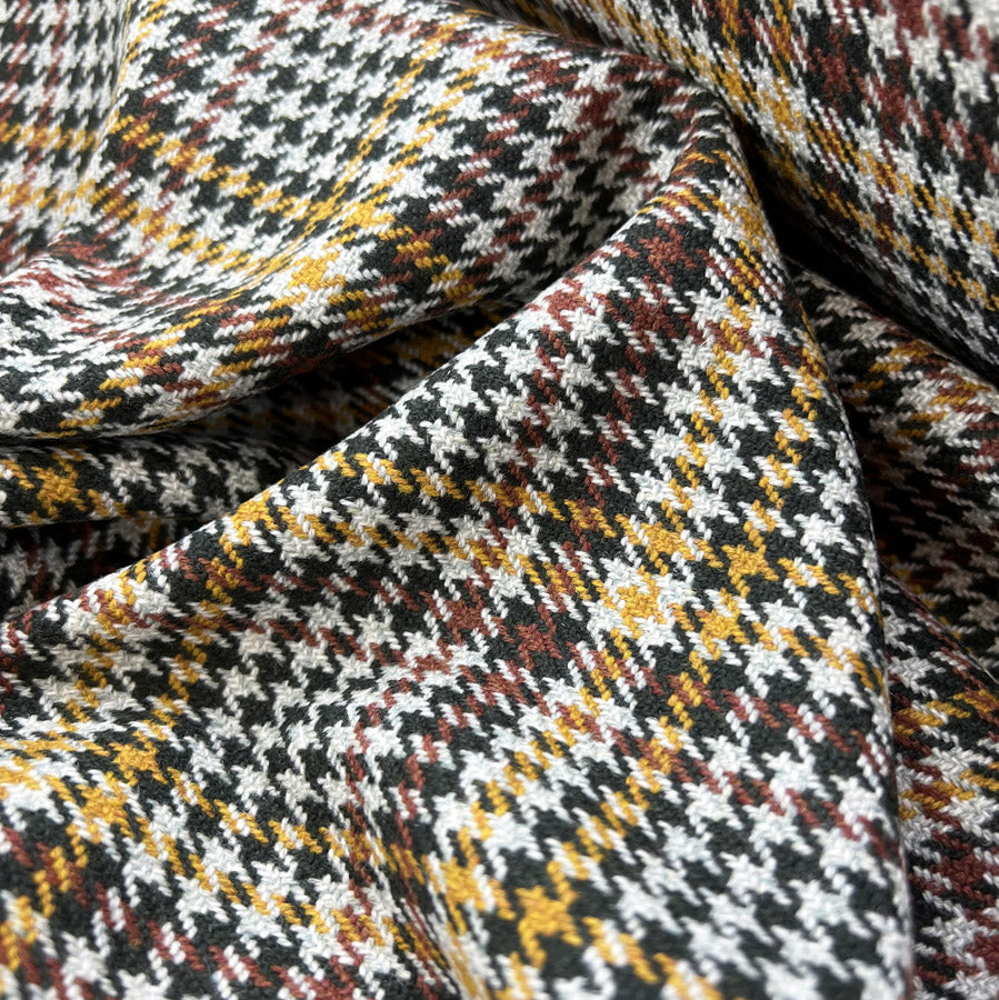 Piacenza Wool Cashmere Fabric Mustard Black Overcheck