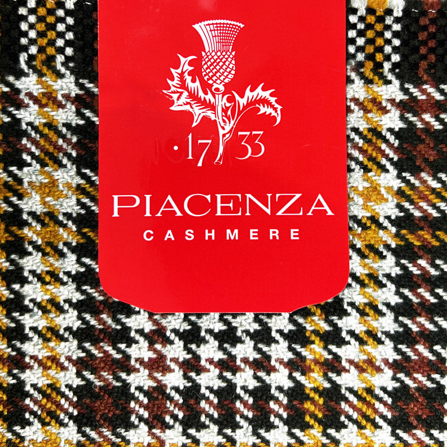 Piacenza Wool Cashmere Fabric Mustard Black Overcheck Label