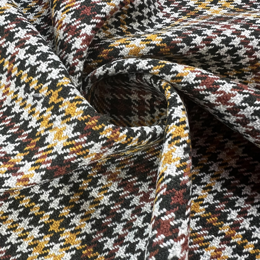 Piacenza Wool Cashmere Fabric Mustard Black Overcheck Twist
