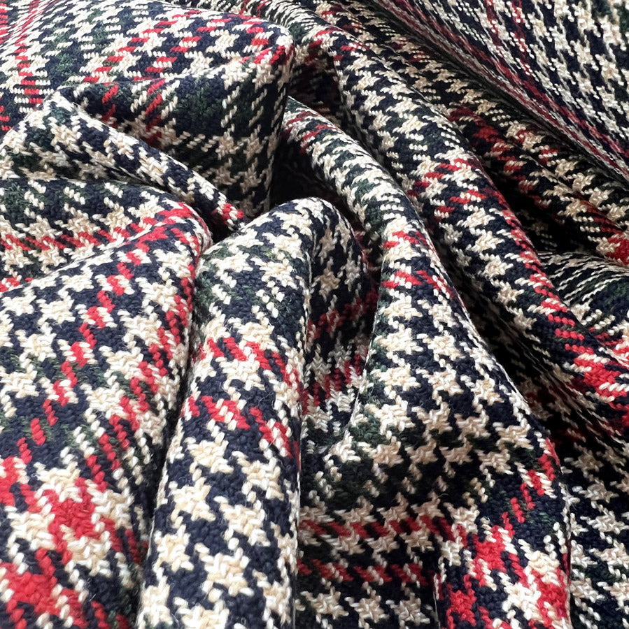 Piacenza Wool Cashmere Fabric Red Black Overcheck