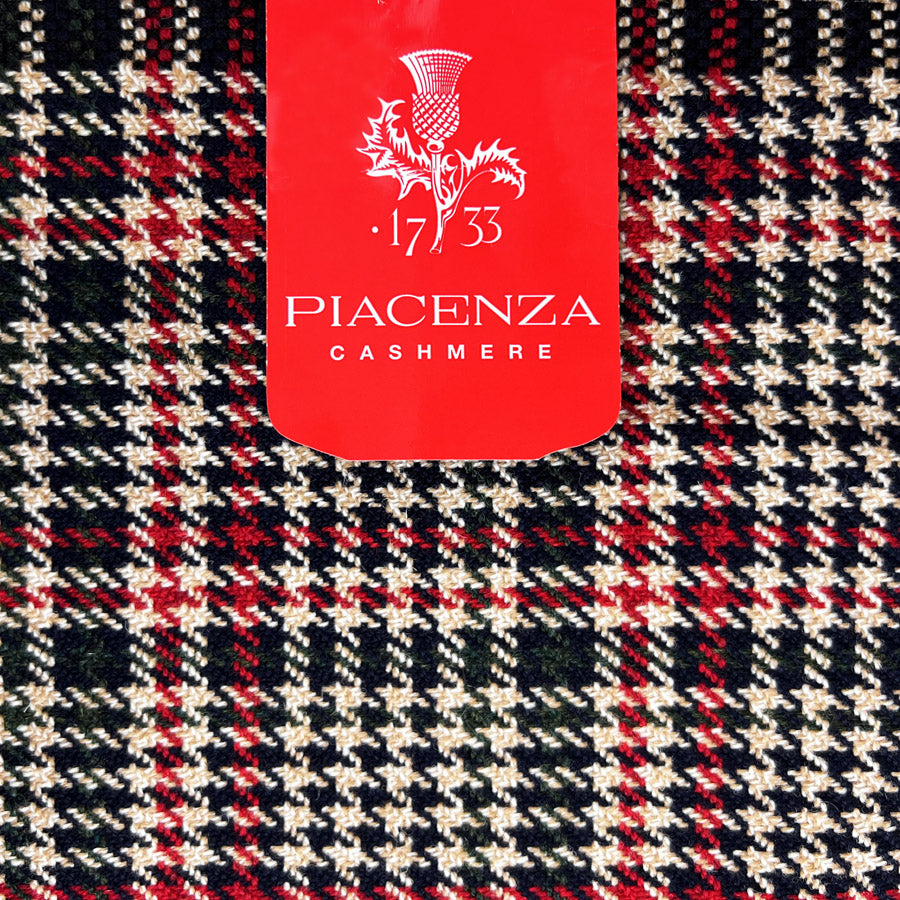 Piacenza Wool Cashmere Fabric Red Black Overcheck Label