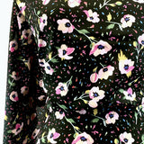 Pima Cotton Lawn Bloom And Wild Black Delicate Pink Floral Cream Fine Cotton Lawn Dress Shirting Fabric Close Fabric Photo