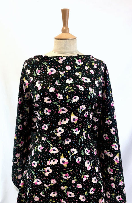 Pima Cotton Lawn Bloom And Wild Black Delicate Pink Floral Cream Fine Cotton Lawn Dress Shirting Fabric Fabric Photo