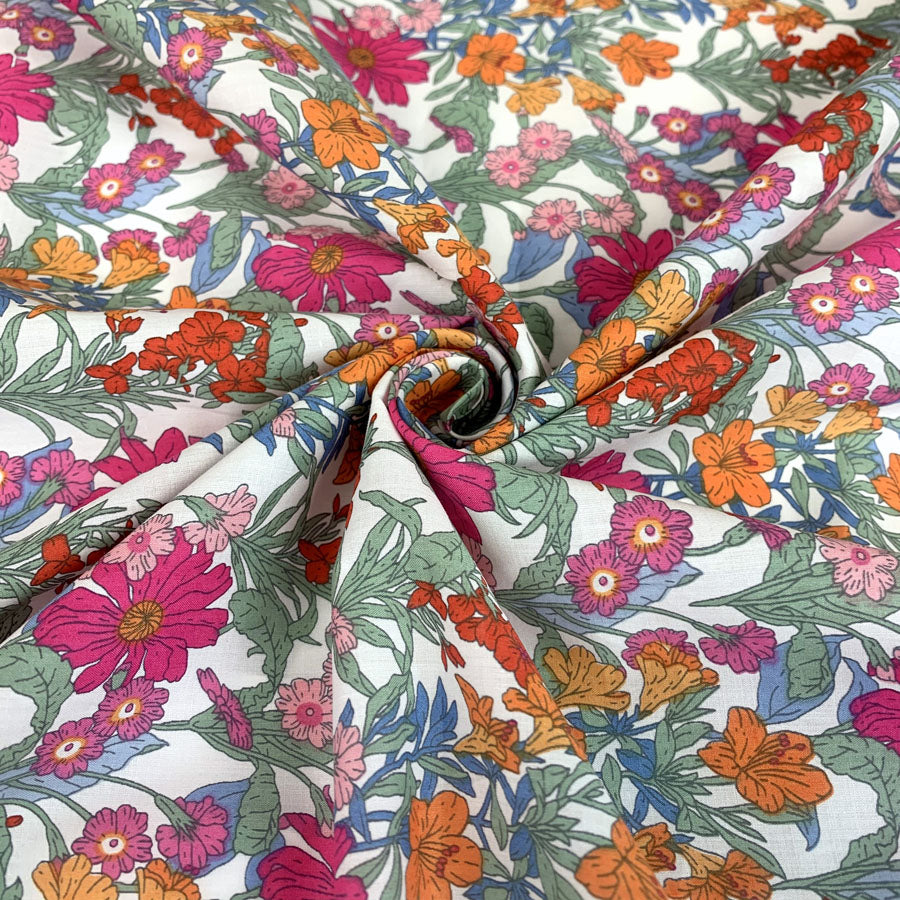 Pima Cotton Lawn Blush Hat Box Multicoloured Floral Fine Cotton Lawn Dress Shirting Fabric Close Up Drape Fabric Photo