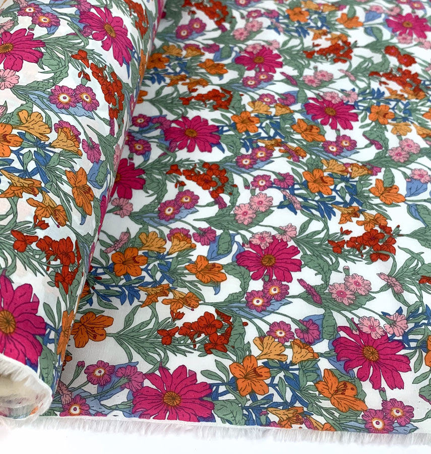 Pima Cotton Lawn Blush Hat Box Multicoloured Floral Fine Cotton Lawn Dress Shirting Fabric Fabric Photo