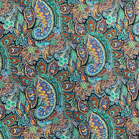 Pima Cotton Lawn Devine Paisley Blue Pattern