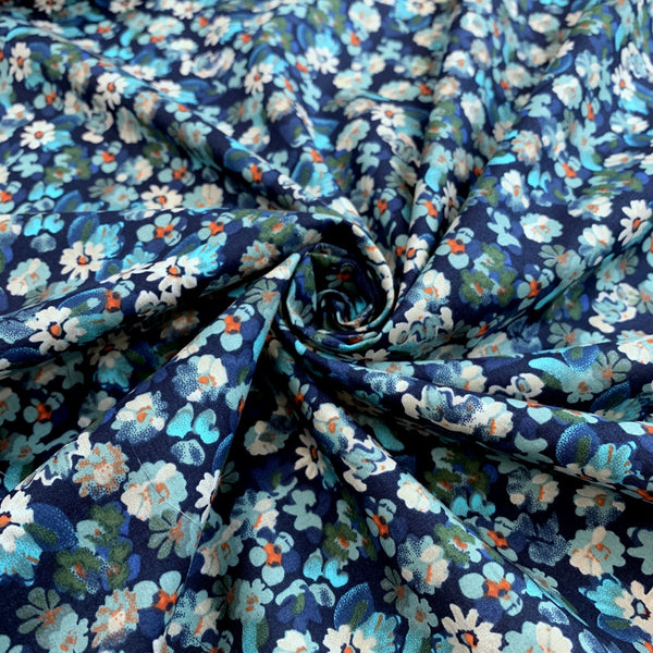 Pima Cotton Lawn Floral Colourscene Blue Flowers Fine Cotton Lawn Dress Fabric Close Up Drape Fabric Photo Custom