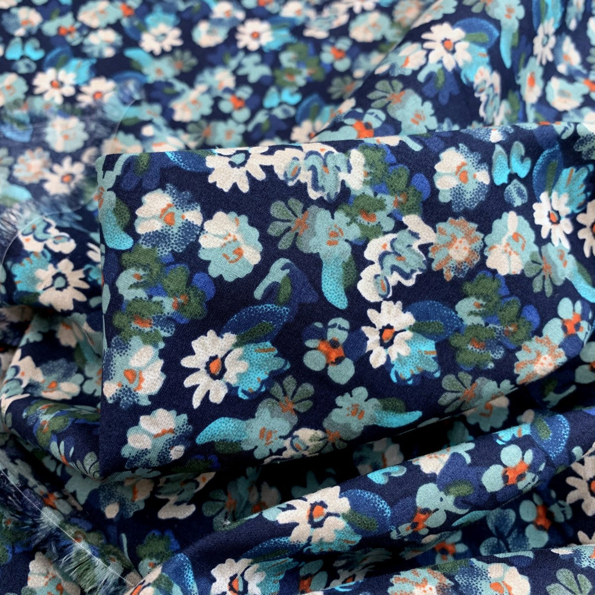 Pima Cotton Lawn Floral Colourscene Blue Flowers Fine Cotton Lawn Dress Fabric Close Up Fabric Photo Custom