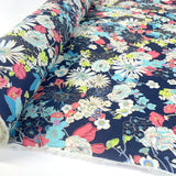 Pima Cotton Lawn Flourishing Floral Navy Colourful Flowers Roll