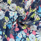 Pima Cotton Lawn Flourishing Floral Navy Colourful Flowers Swirl